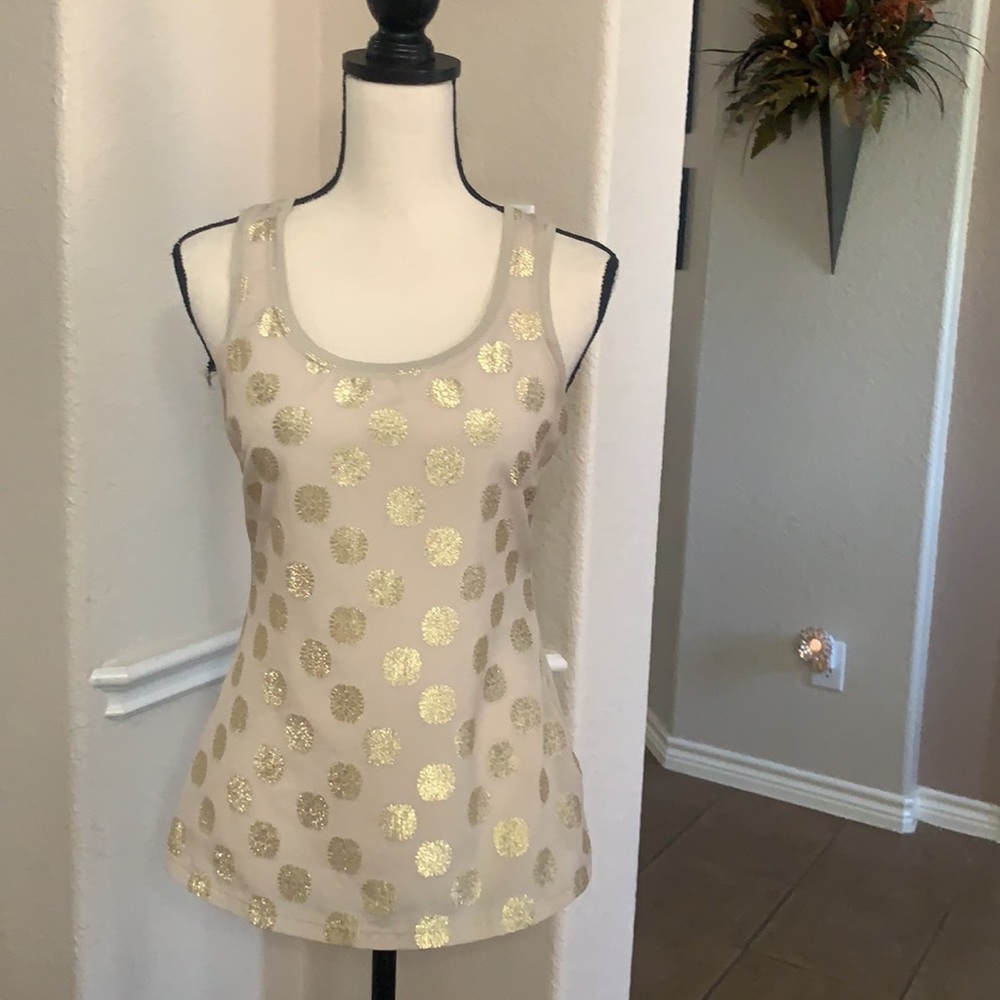 The Limited tan and gold polka dot tank top Size S